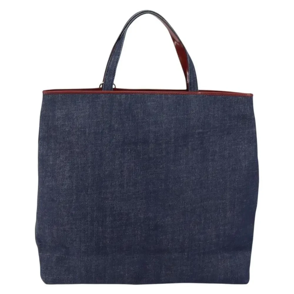Burberry Denim Satchel with Red Cross and Beige Check Trim